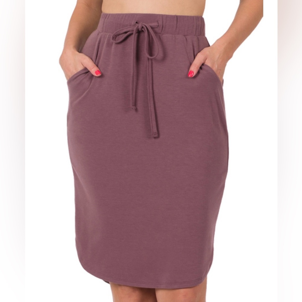 Eggplant Tulip Hem Midi Skirt